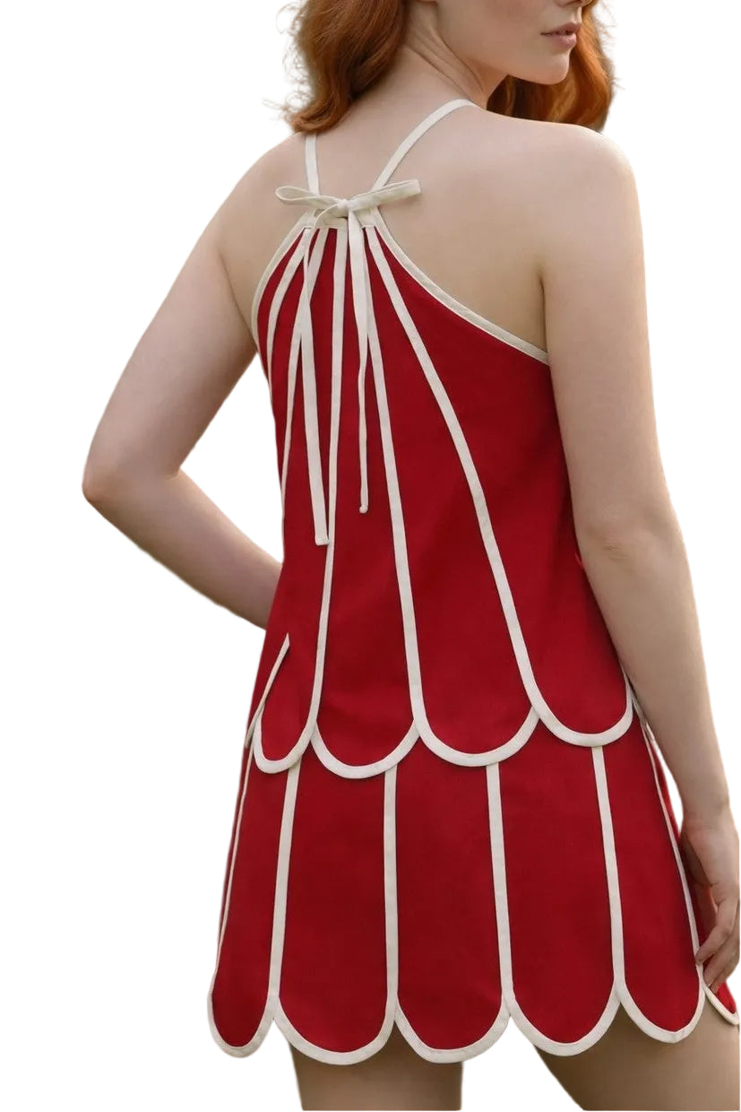 Alice Scalloped Top & Mini Skirt Set In Red/White