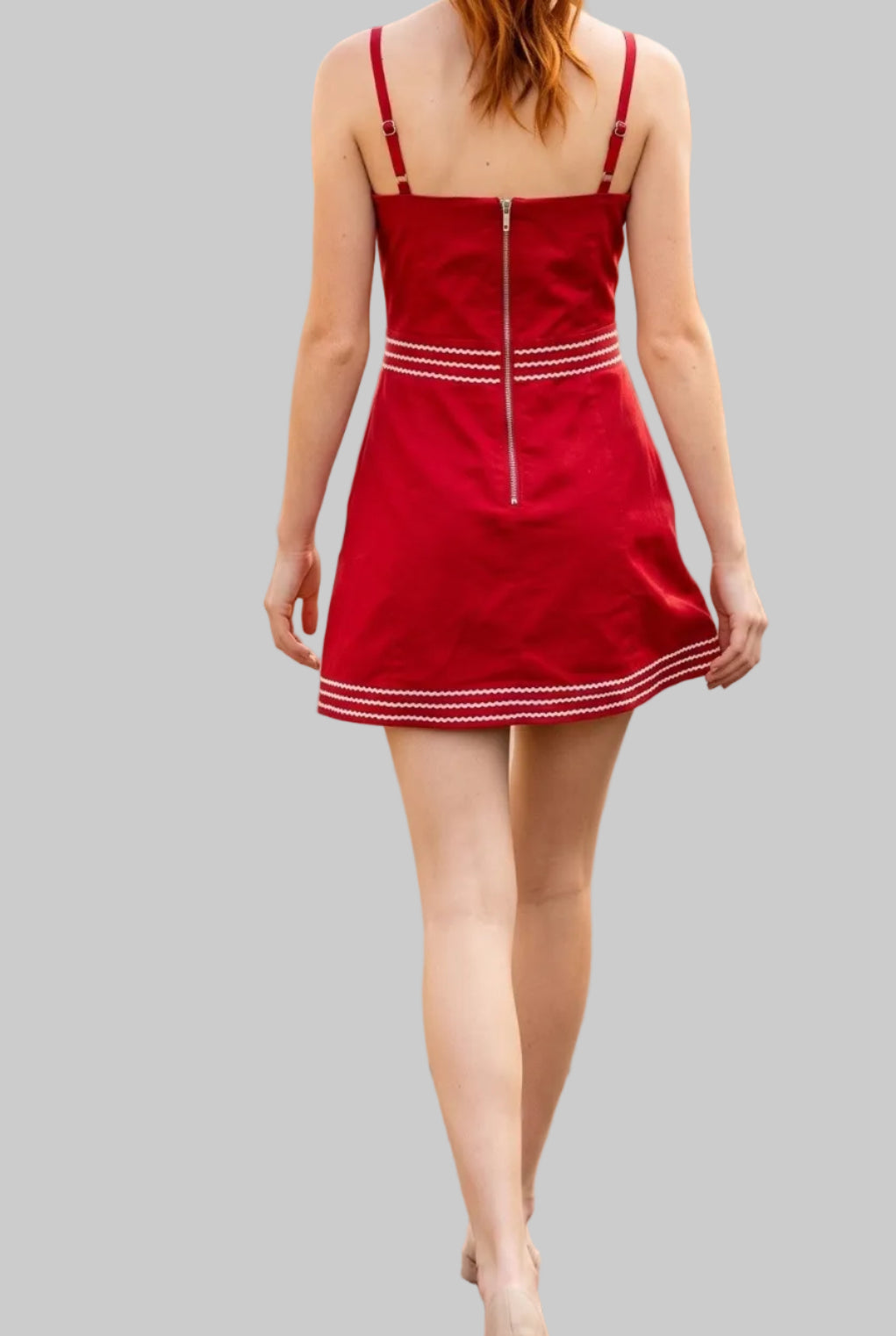 Bess Contrast Stitch Mini Dress in Red/White