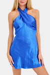 Annie Blue Satin Criss Cross Mini Dress
