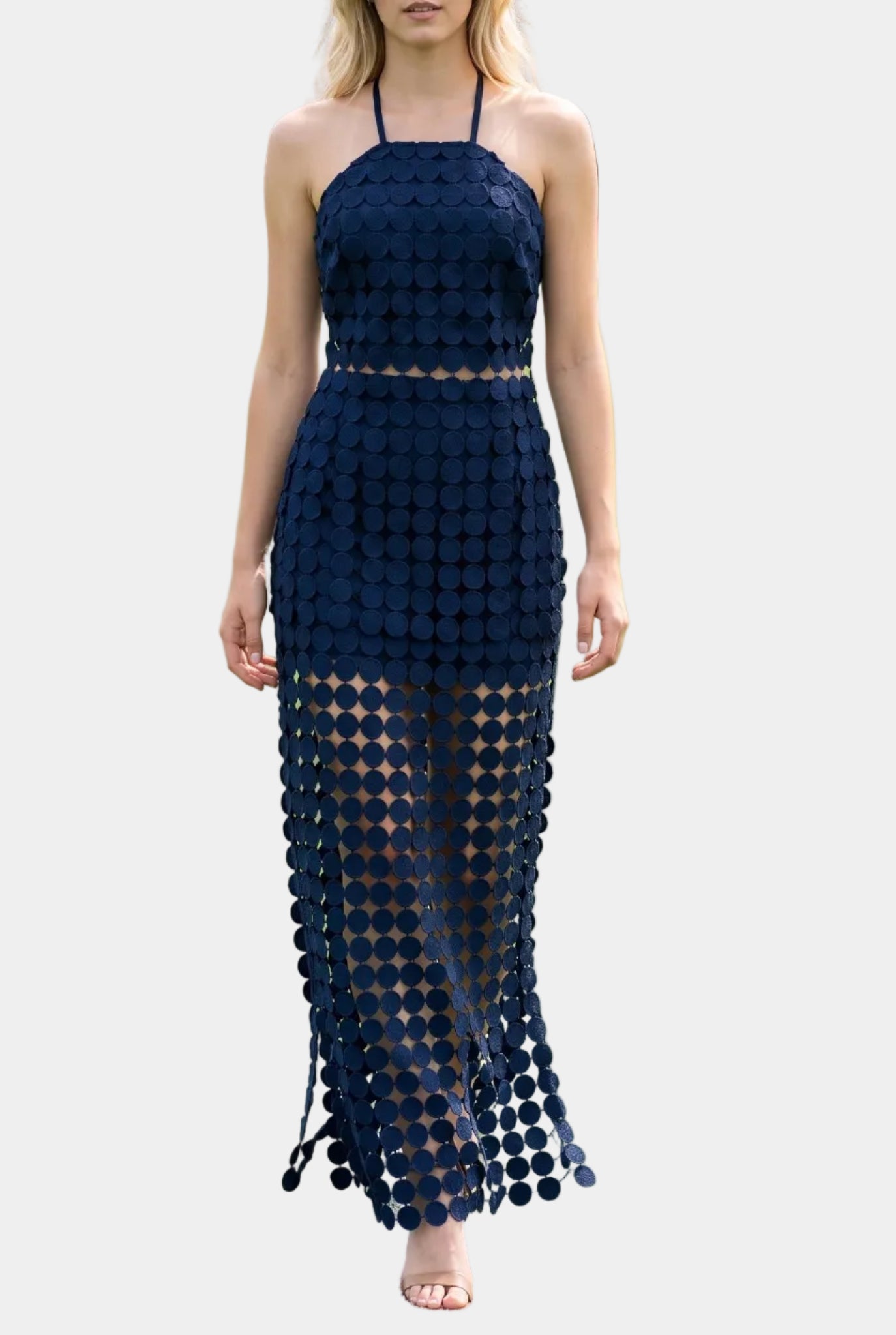 Dylan Dot Lace Halter Top & Sheer Maxi Skirt Set
