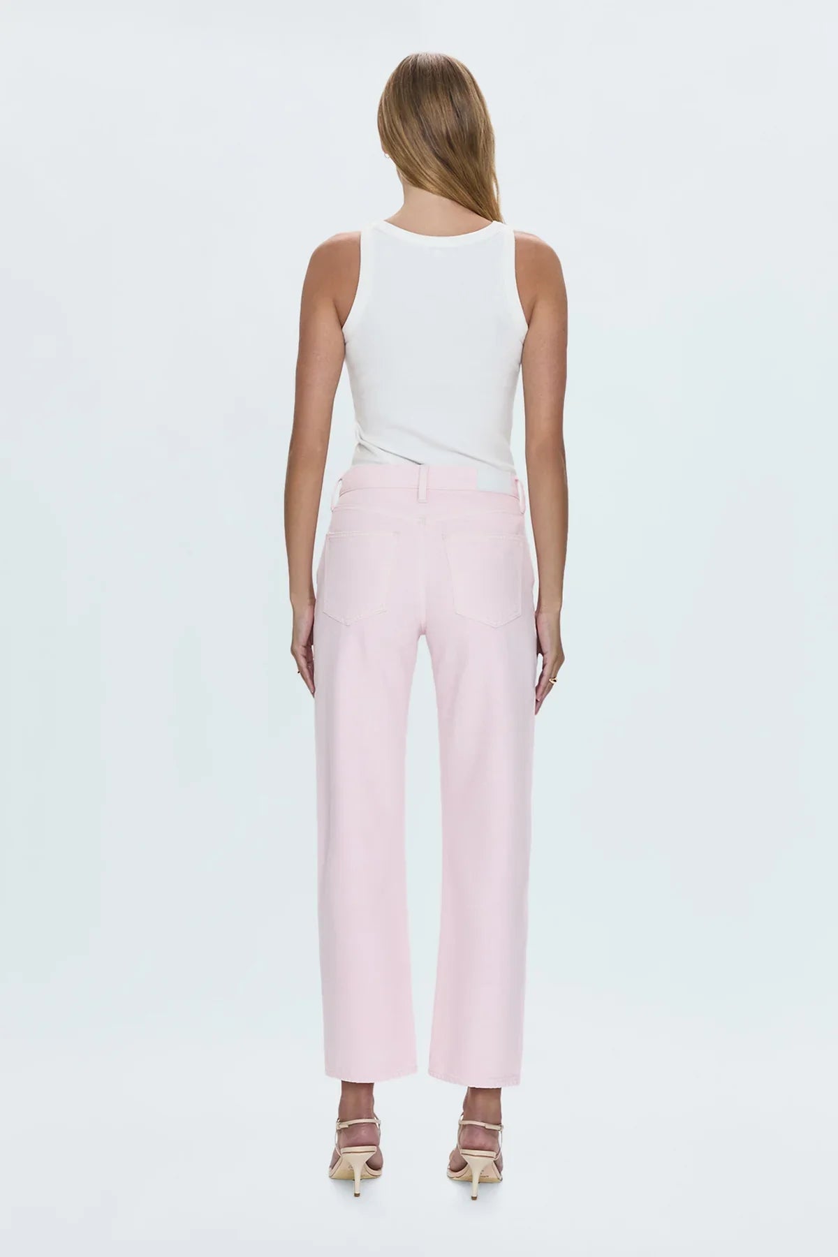 Pistola Lexi Mid Rise Bowed Straight Jeans in Blush