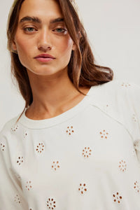 Free People Jessie Eyelet Tee in Whisper White