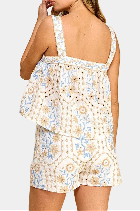 Winny Embroidered Top & Shorts Set