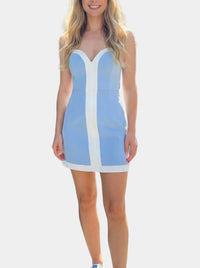 Codie Color Block Strapless Romper Dress in Powder Blue/White