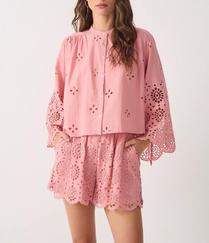 Dress To Embroidered Kimono Sleeve Button Blouse