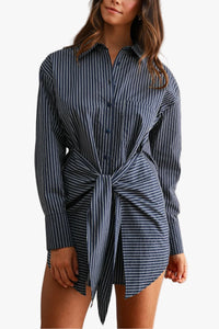 Hadley Pinstripe Wrap Mini Shirt Dress