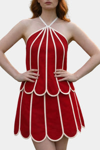 Alice Scalloped Top & Mini Skirt Set In Red/White