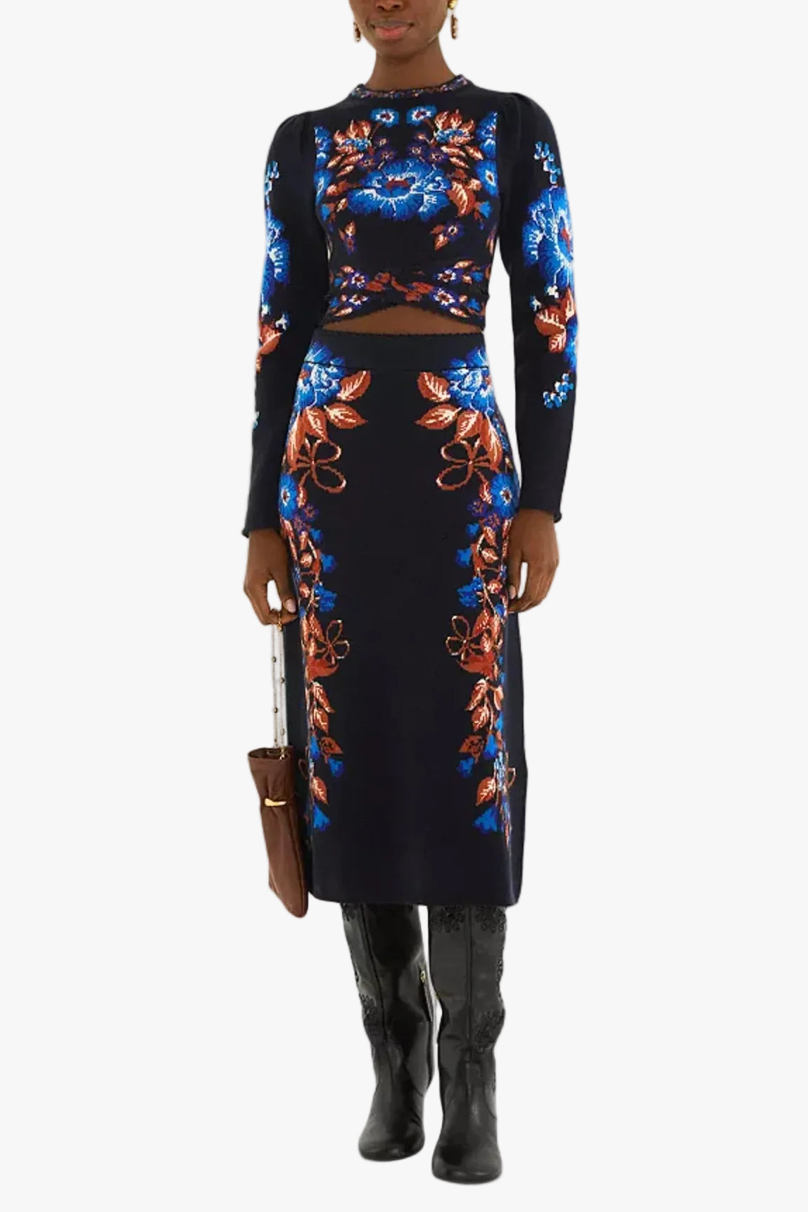 FARM Rio Bow Garden Knit Top & Midi Skirt Set