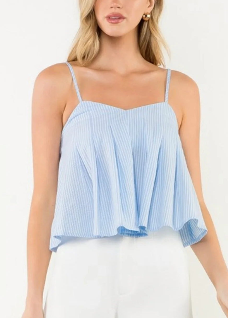Jessica Striped Pleated Tank Top