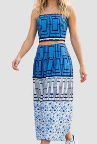 Ryan Geometric Printed Crop Top & Midi Skirt Set