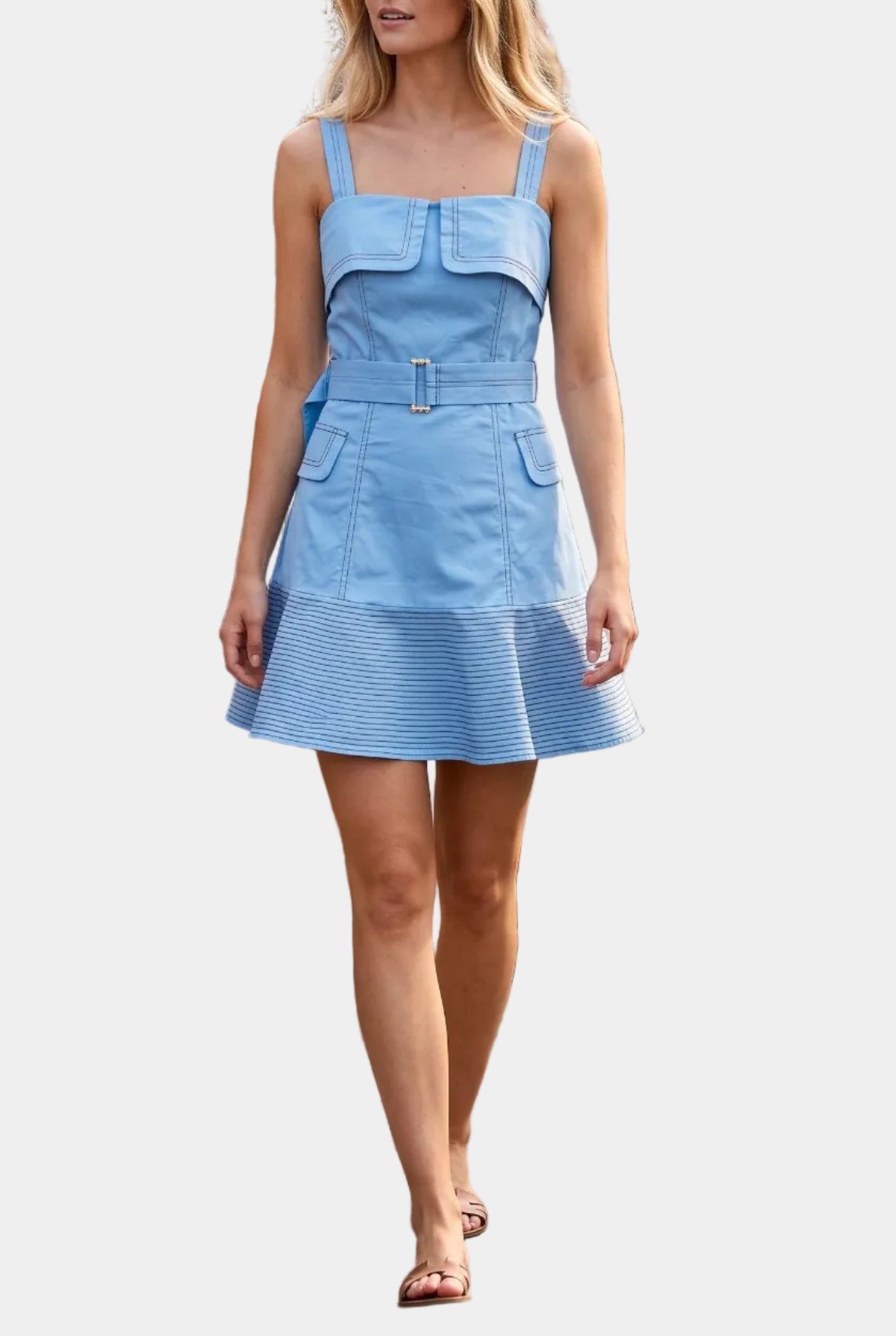 Kenzie Contrast Stitch Belted Mini Dress