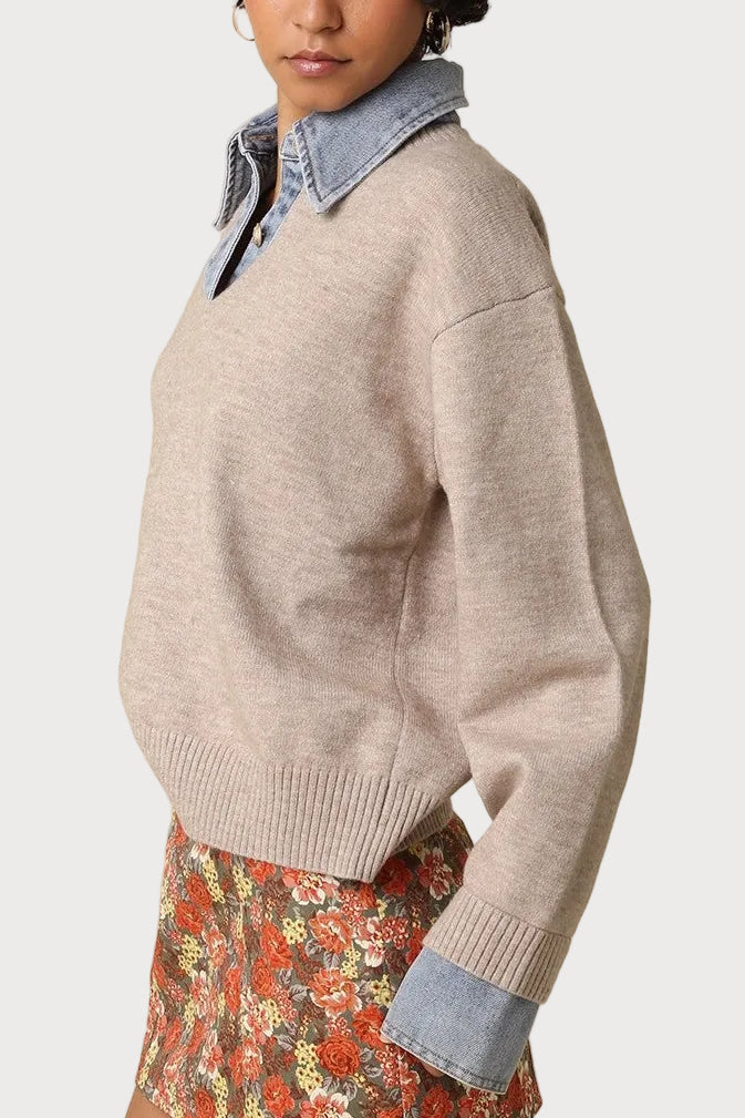 Emily Denim Collar Contrast Knit Sweater