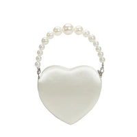 Melie Bianco Mila White Satin & Pearl Heart Crossbody Bag