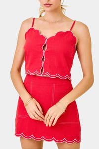 Mitchell Scalloped Hem Top & Skirt Set in Red/Pink