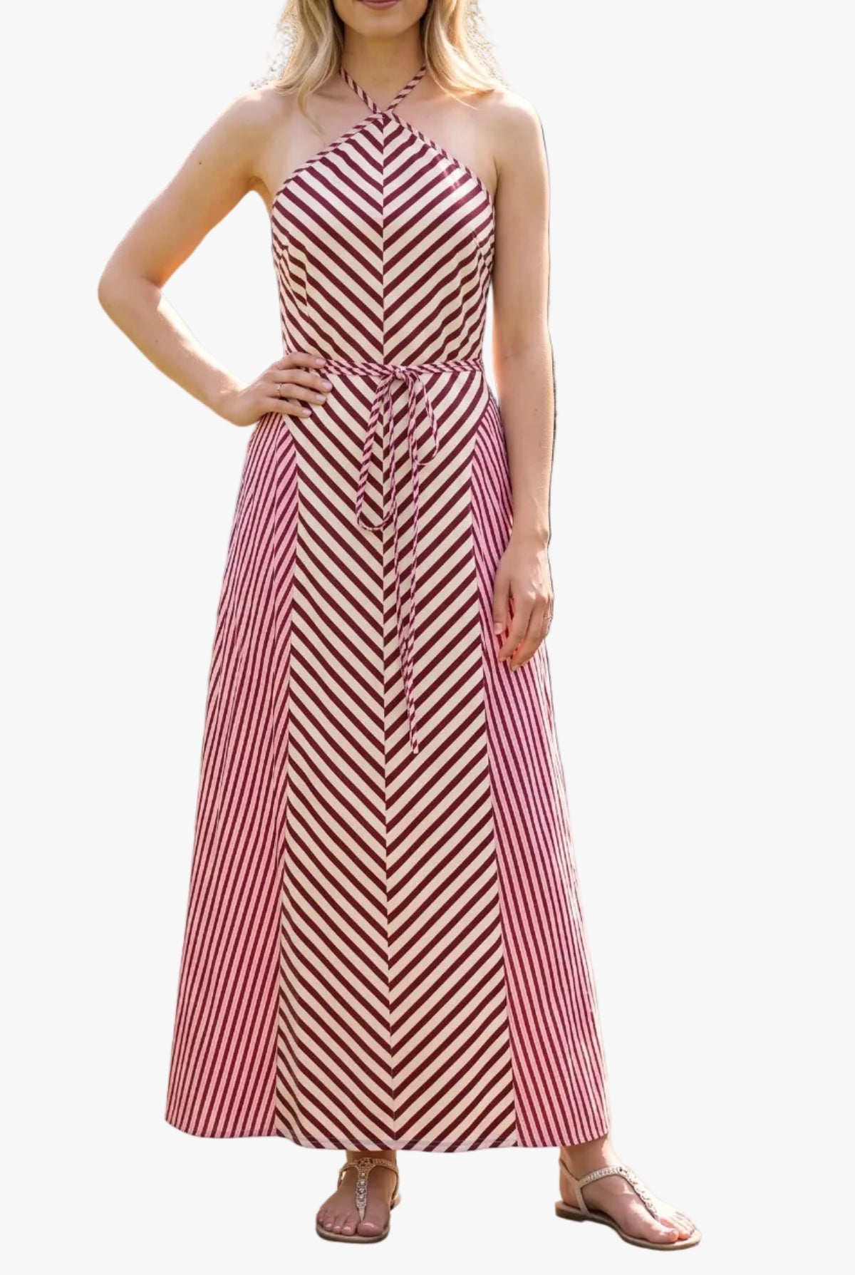Mica Striped Halter Maxi Dress