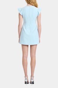 French Connection Whisper Square Neck Flutter Sleeve Dress in Light Dream Blue
