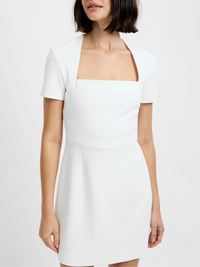 French Connection Square Neck Short Sleeve Mini Dress in Summer White