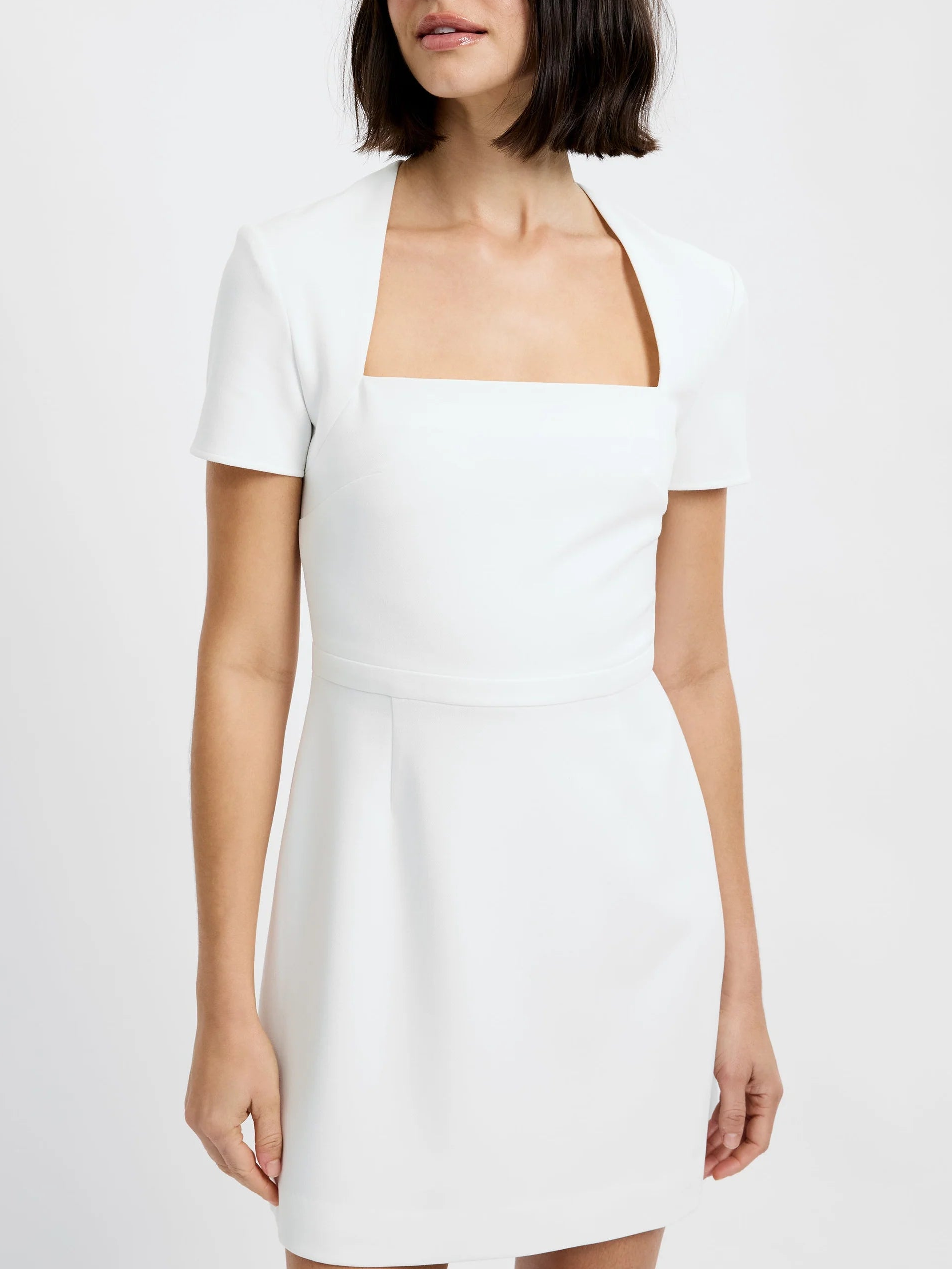 French Connection Square Neck Short Sleeve Mini Dress in Summer White