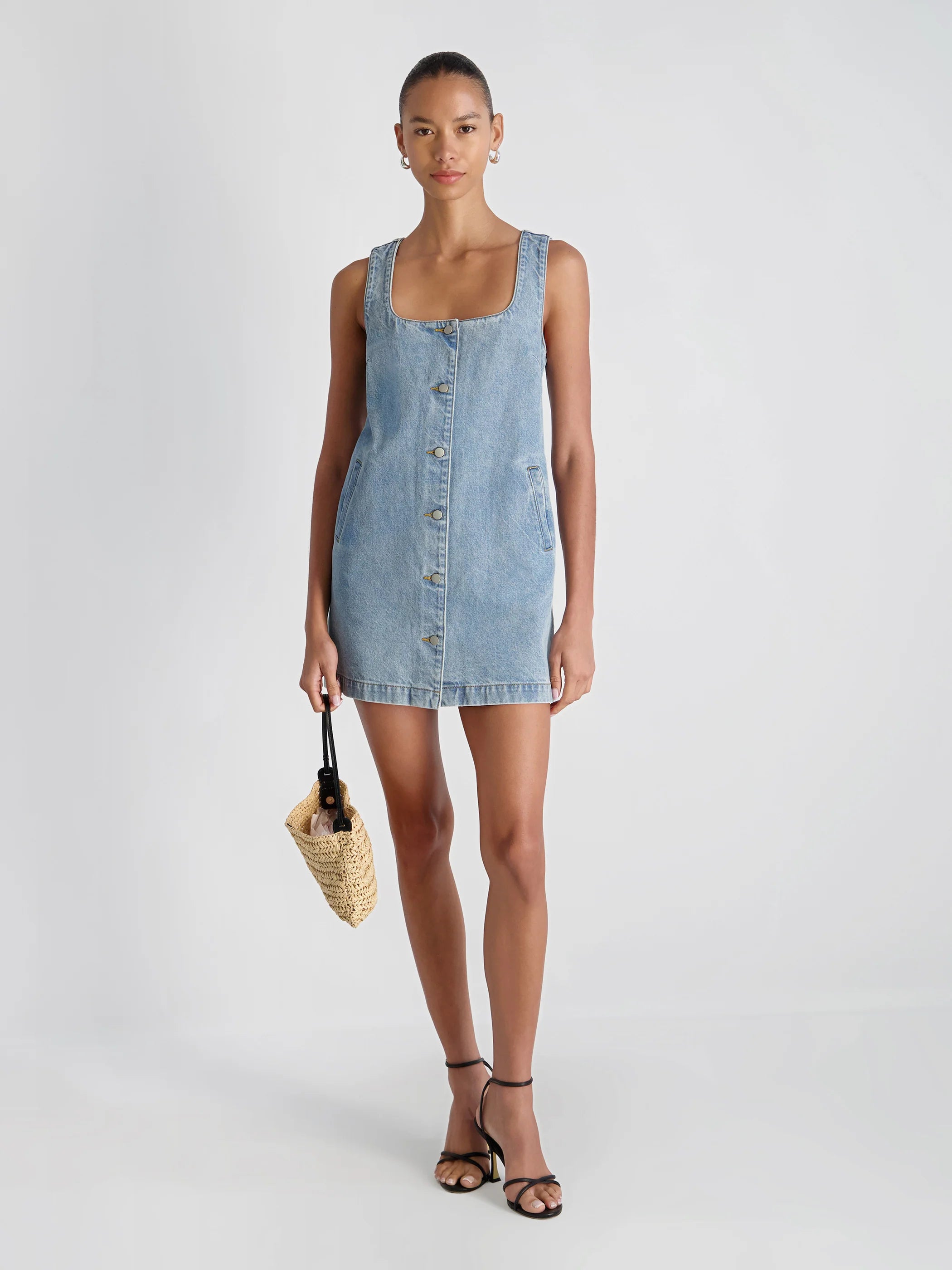 French Connection 90's Denim Button Front Mini Dress