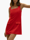 French Connection Whisper Square Neck Shift Dress in Mars Red