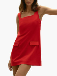 French Connection Whisper Square Neck Shift Dress in Mars Red