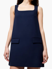 French Connection Whisper Square Neck Shift Dress in Marine