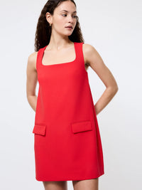 French Connection Whisper Square Neck Shift Dress in Mars Red
