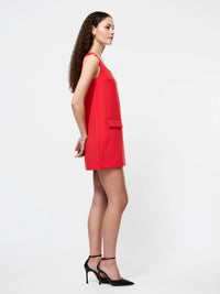 French Connection Whisper Square Neck Shift Dress in Mars Red