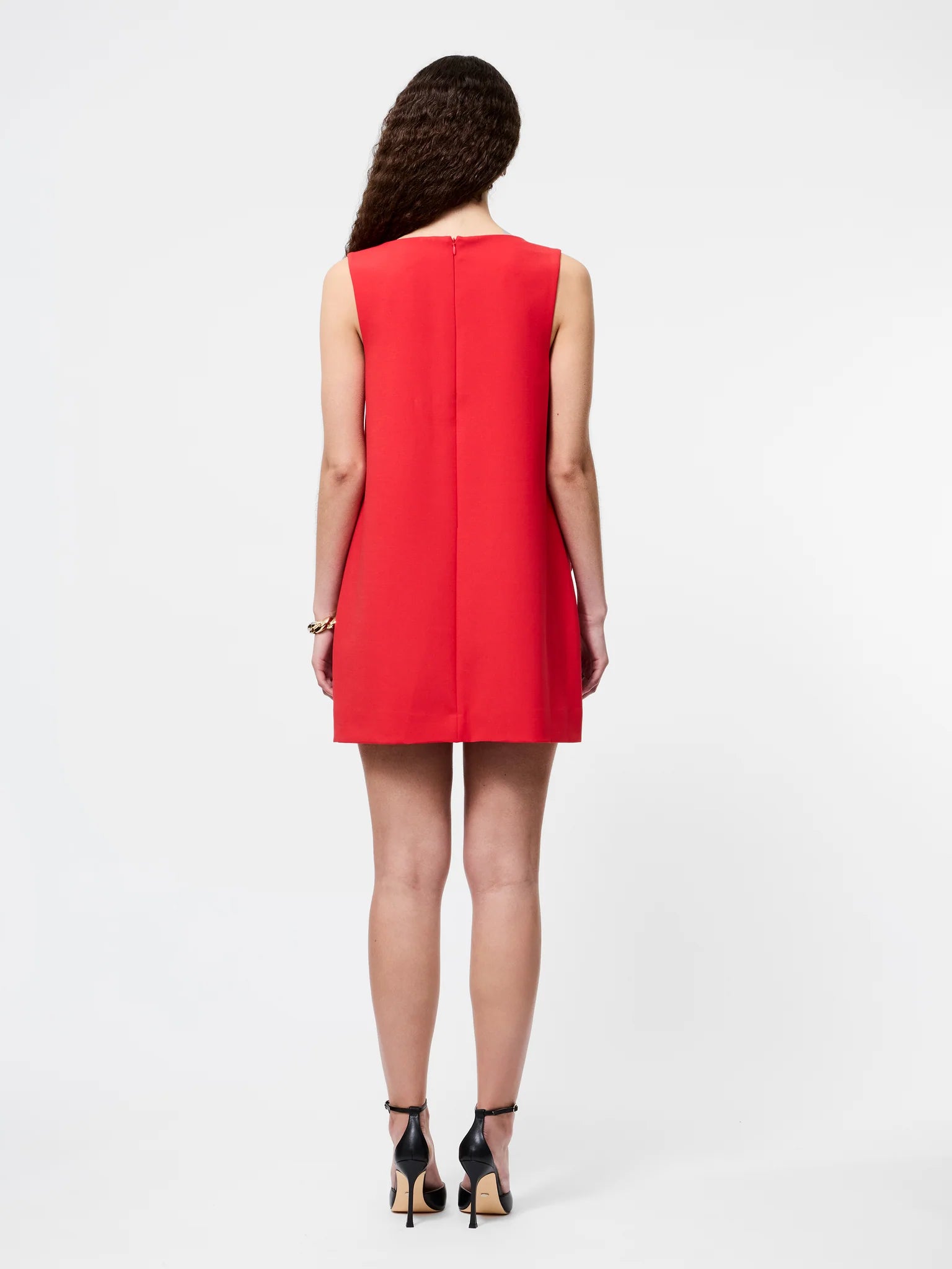 French Connection Whisper Square Neck Shift Dress in Mars Red