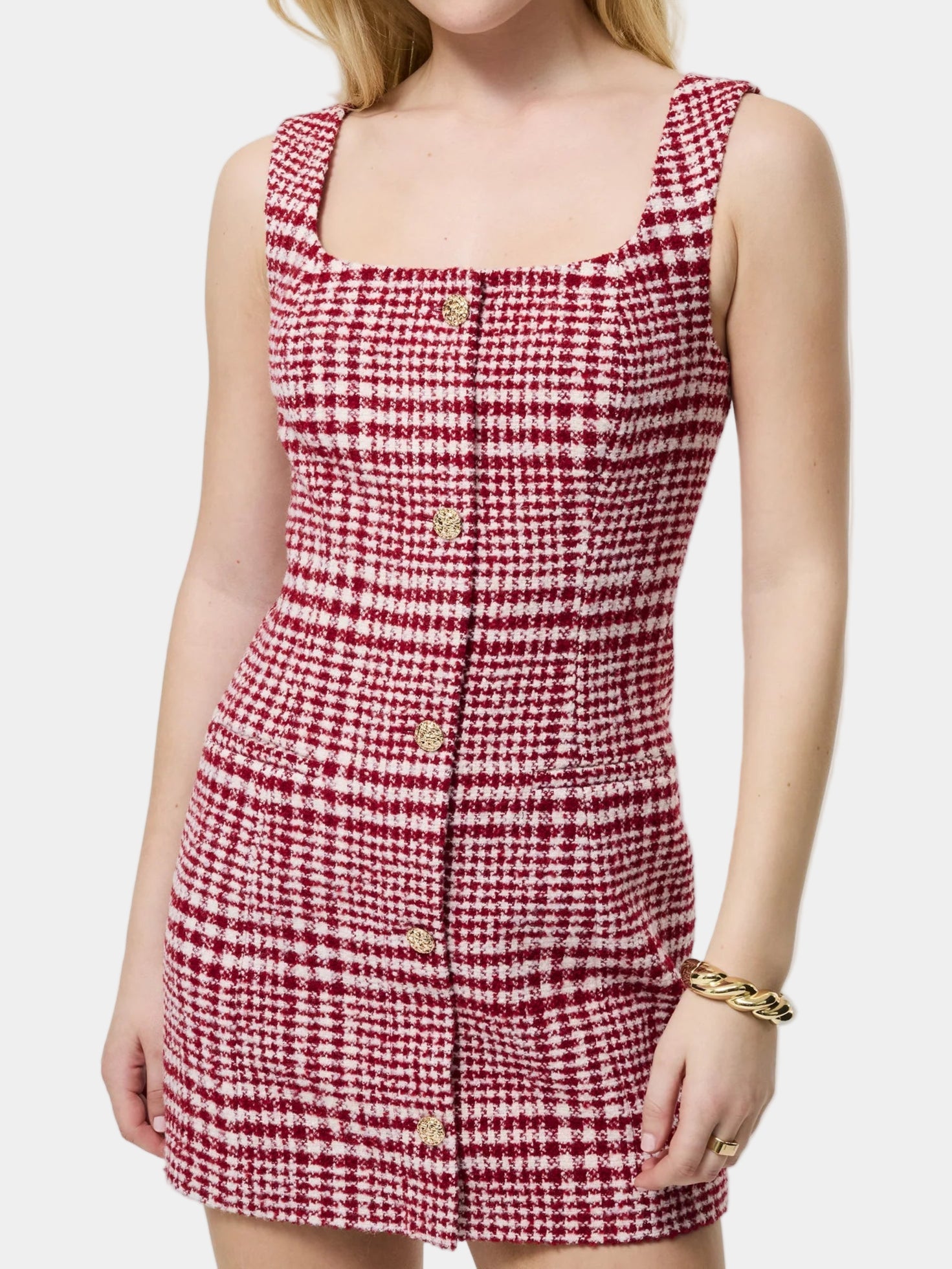 French Connection Alix Square Neck Button Front Mini Dress