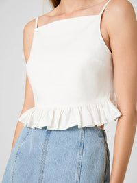 French Connection Lilah Stretch Ruffle Peplum Top in Summer White