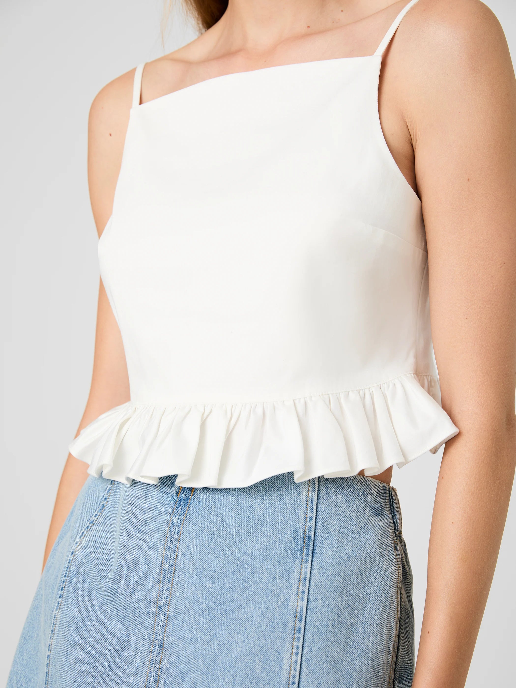 French Connection Lilah Stretch Ruffle Peplum Top in Summer White