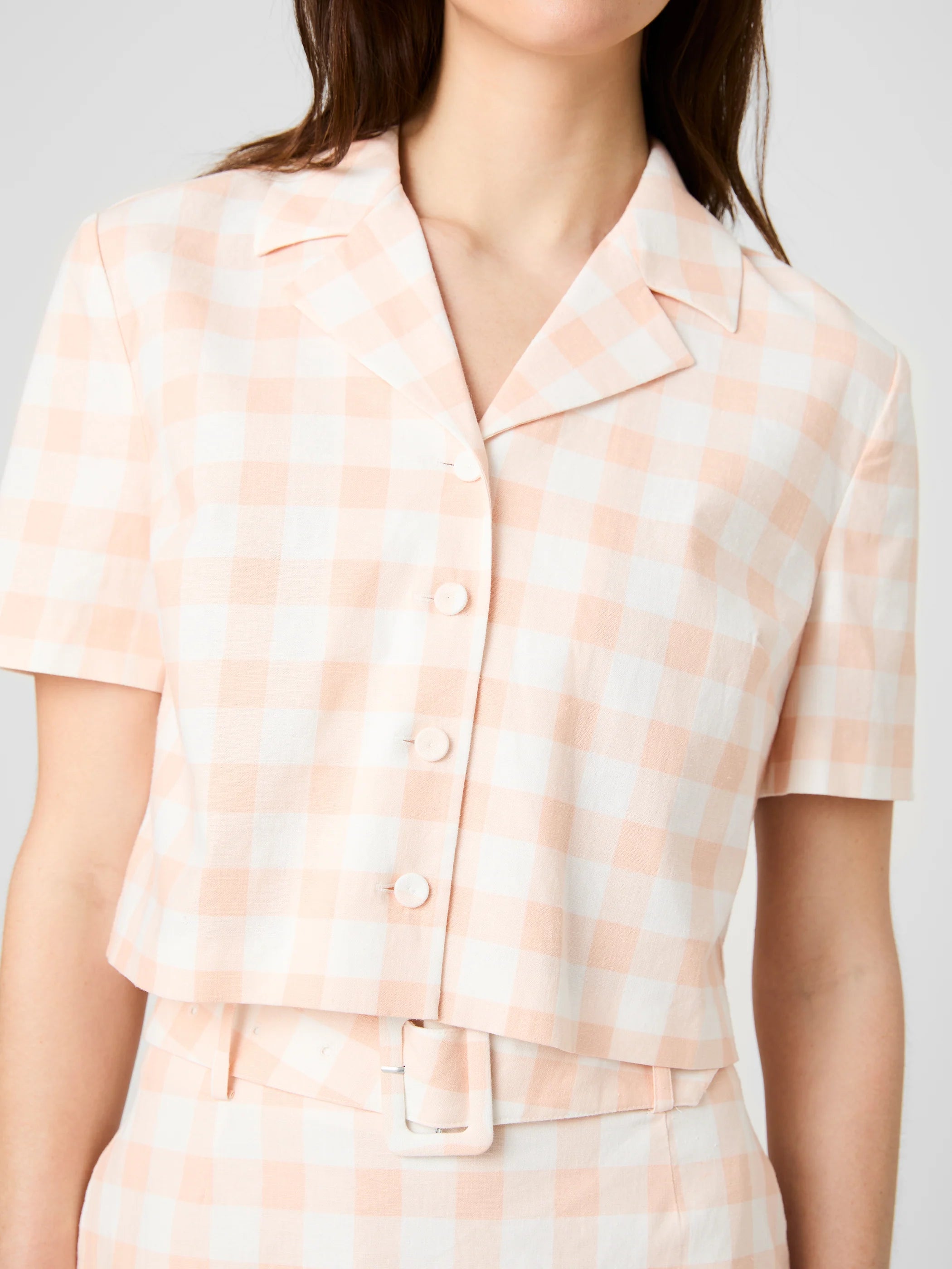 French Connection Aspen Linen Gingham Crop Shirt