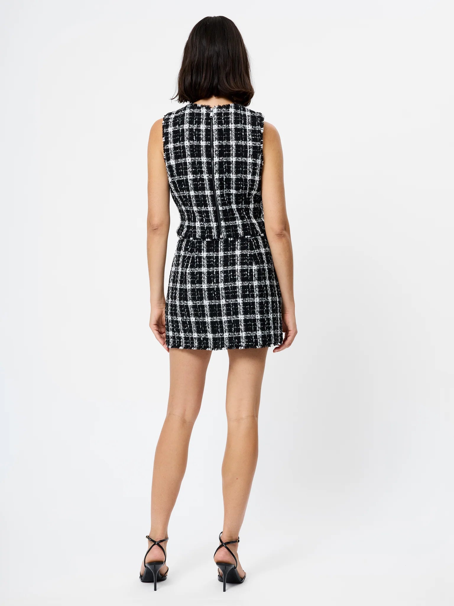 French Connection Windowpane Tweed Crop Top
