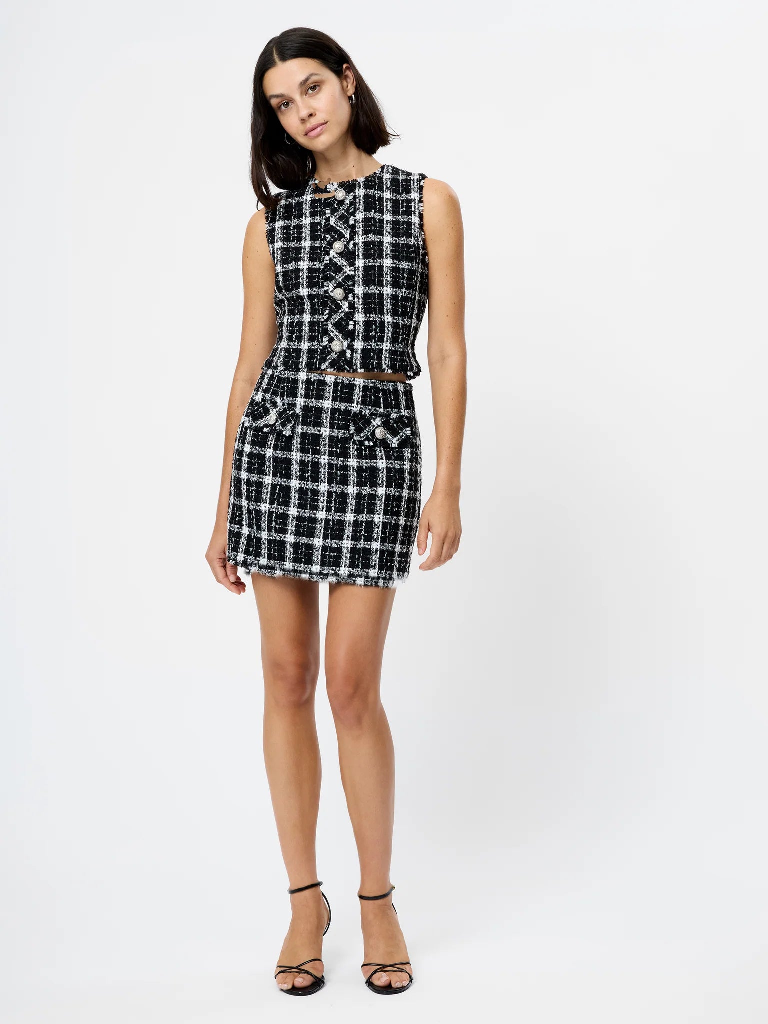 French Connection Windowpane Tweed Mini Skirt