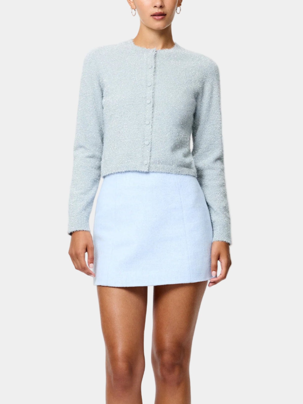 French Connection Textured Boiled Wool Mini Skirt in Iceland Blue