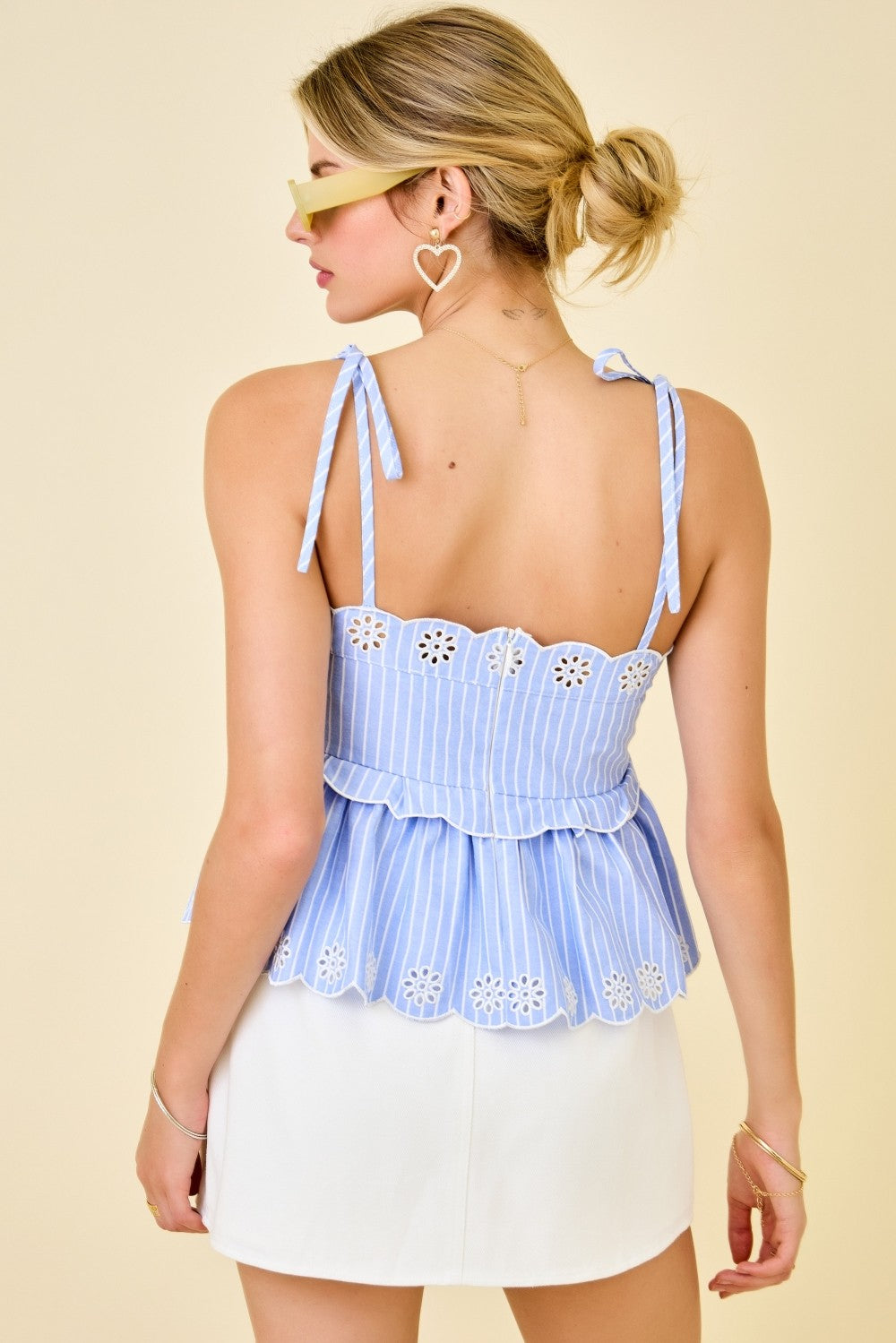 Aven Embroidered Eyelet Peplum Top