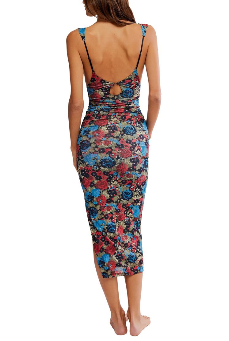 Free People Long Live Printed Mesh Slip Midi Dress
