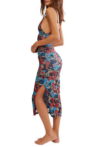 Free People Long Live Printed Mesh Slip Midi Dress