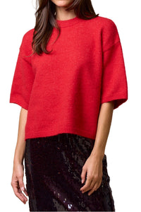 Lila Short Sleeve Sweater Top in Red