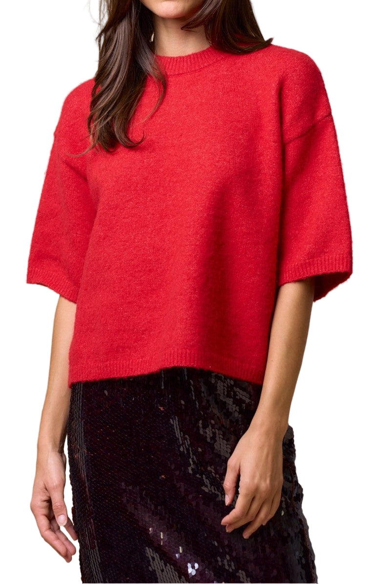 Lila Short Sleeve Sweater Top in Red