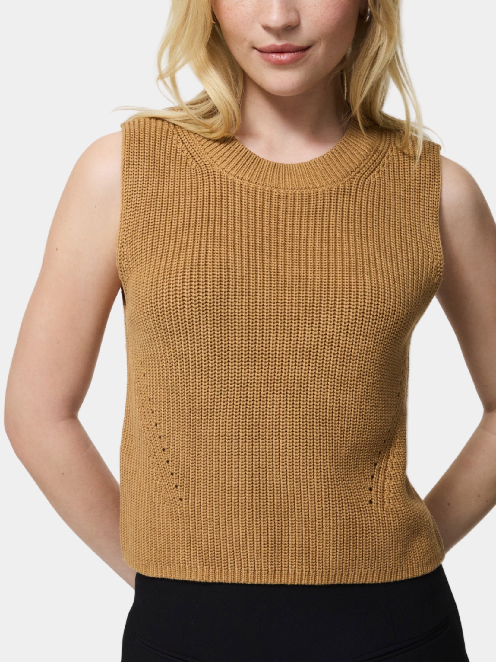 French Connection Mozart Crewneck Sleeveless Vest in Camel