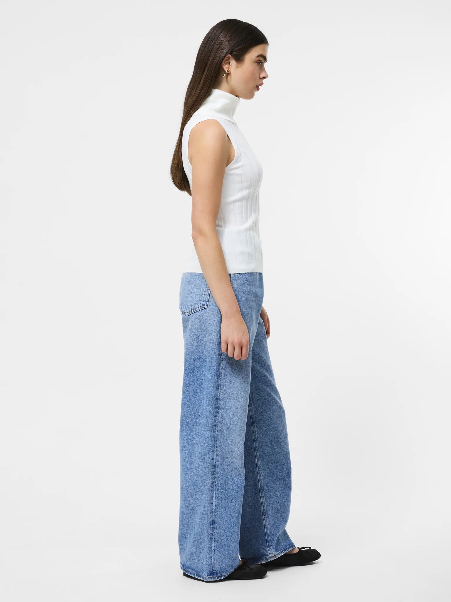 French Connection Turtleneck Tank Sweater in Porcelain Cream