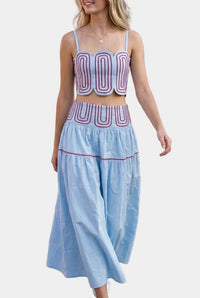 Posie Contrast Stitch Top & Midi Skirt Set