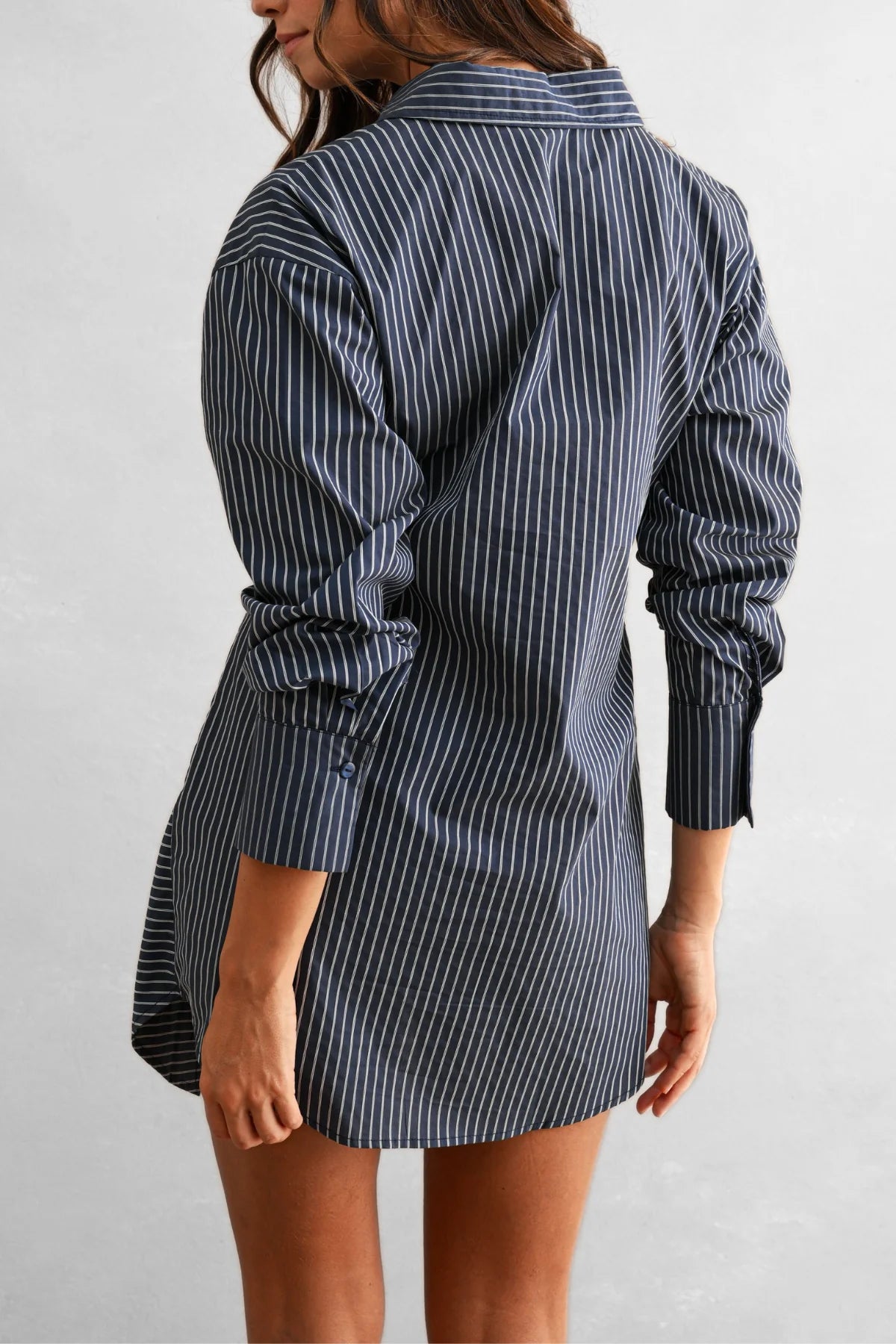 Hadley Pinstripe Wrap Mini Shirt Dress