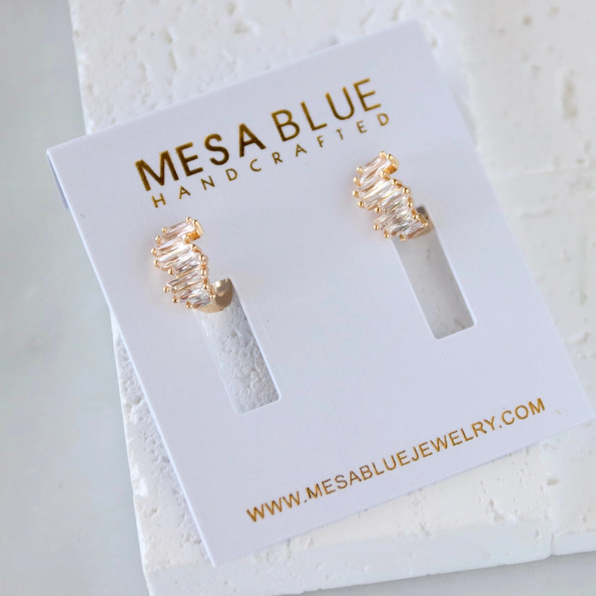 Mesa Blue Cz Baguette Huggie Hoop Earrings