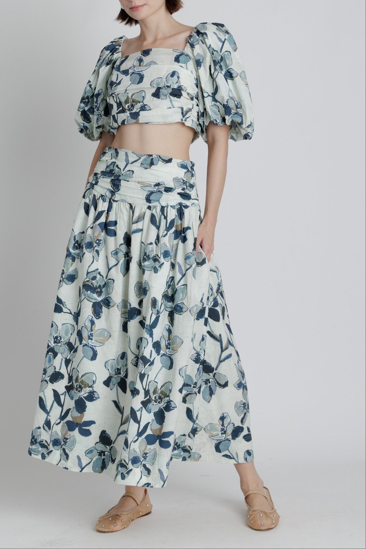 Fran Puff Sleeve Floral Top With Maxi Skirt