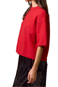 Lila Short Sleeve Sweater Top in Red
