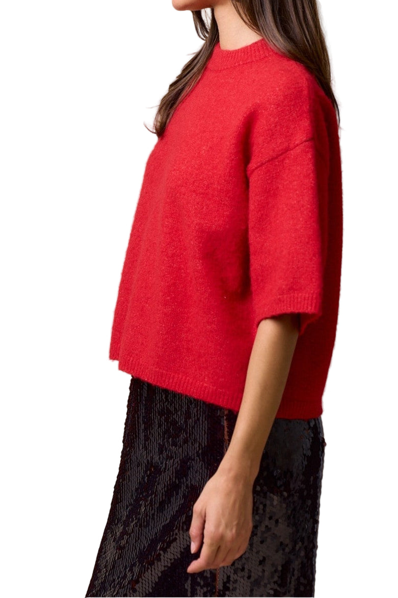 Lila Short Sleeve Sweater Top in Red