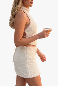 Briar Faux Fur Open-Back Halter Top & Skort Set